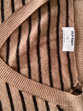 Old Navy Tan V-Neck Sweater with Black Stripes